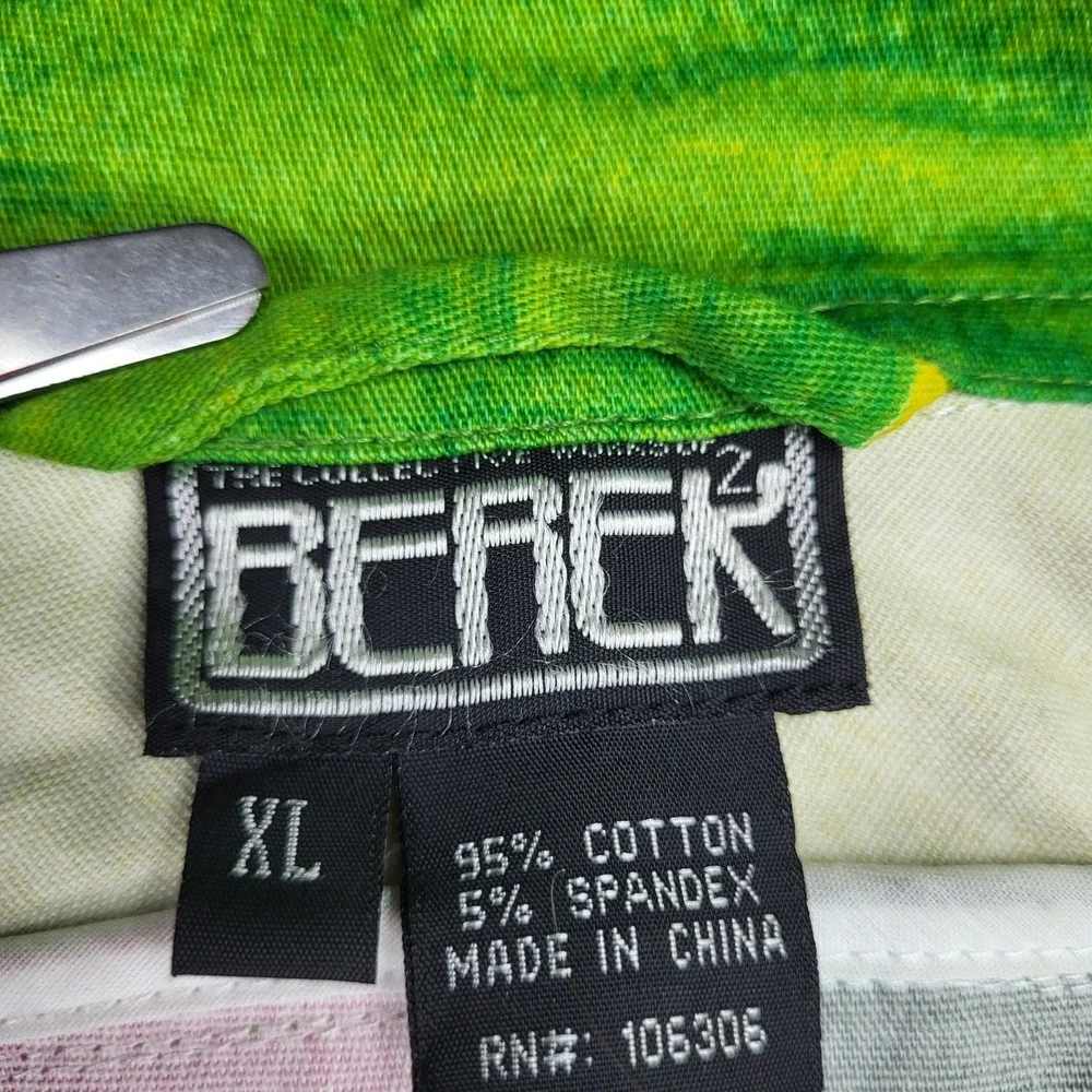 Berek Abstract Art Zip Up Jacket XL Yellow Green Rhinestone Bell Sleeve Cotton